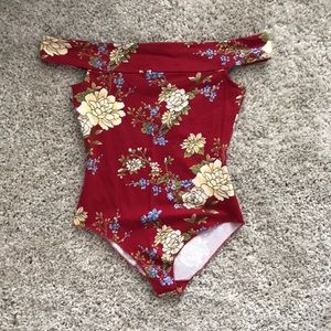 Red floral body-suite